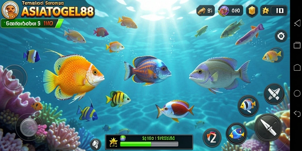 Tangkapan layar gameplay <strong>ASIATOGEL88</strong> menampilkan aksi seru di bawah laut.