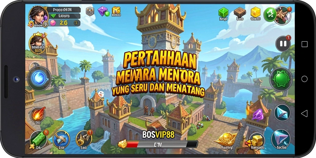Tampilan seru dari gameplay Tower Defense di BOSVIP88.