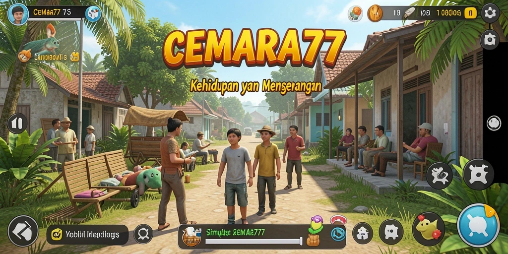 Screenshot utama CEMARA77 menampilkan gameplay simulasi kehidupan sehari-hari.