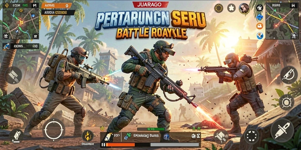 Tampilkan gameplay seru JUARAGO dalam pertarungan Battle Royale.
