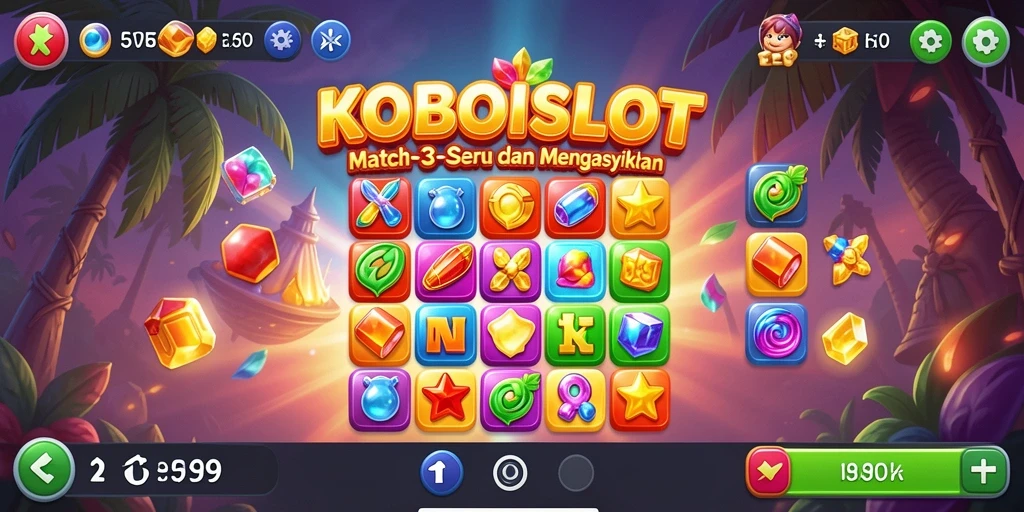 Tampilan gameplay seru KOBOISLOT dengan tantangan Match-3.