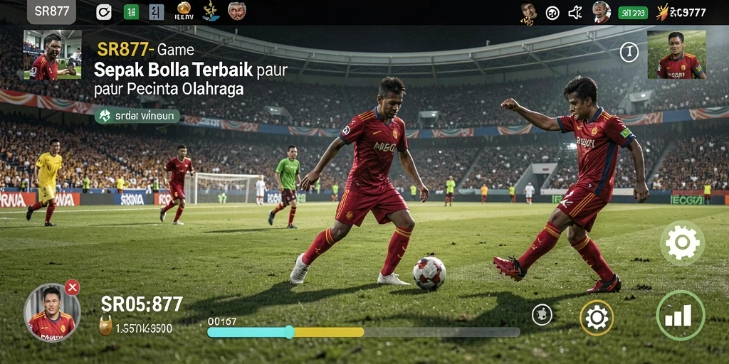 Tampilan screenshot utama SR877 menampilkan aksi menarik di lapangan sepak bola.
